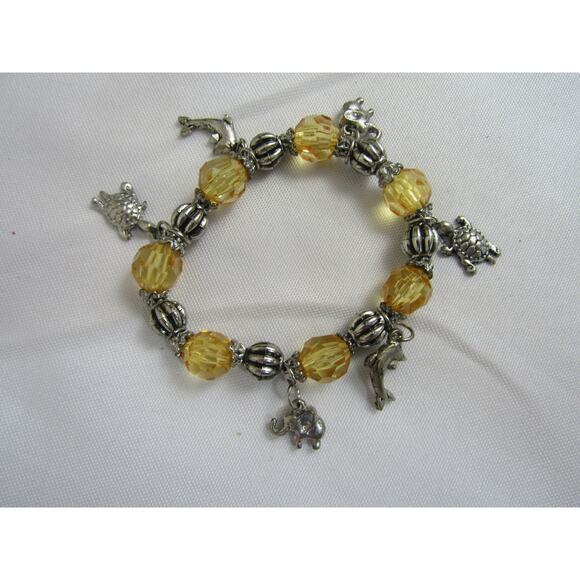 Silver Tone Orange Bead Charm Bracelet Boho Cottagecore Festive 6 1/2" Boho - Picture 1 of 3